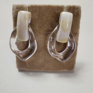 Transparent Acrylic Resin Geometric Irregular Hoop Sterling Stud Earrings